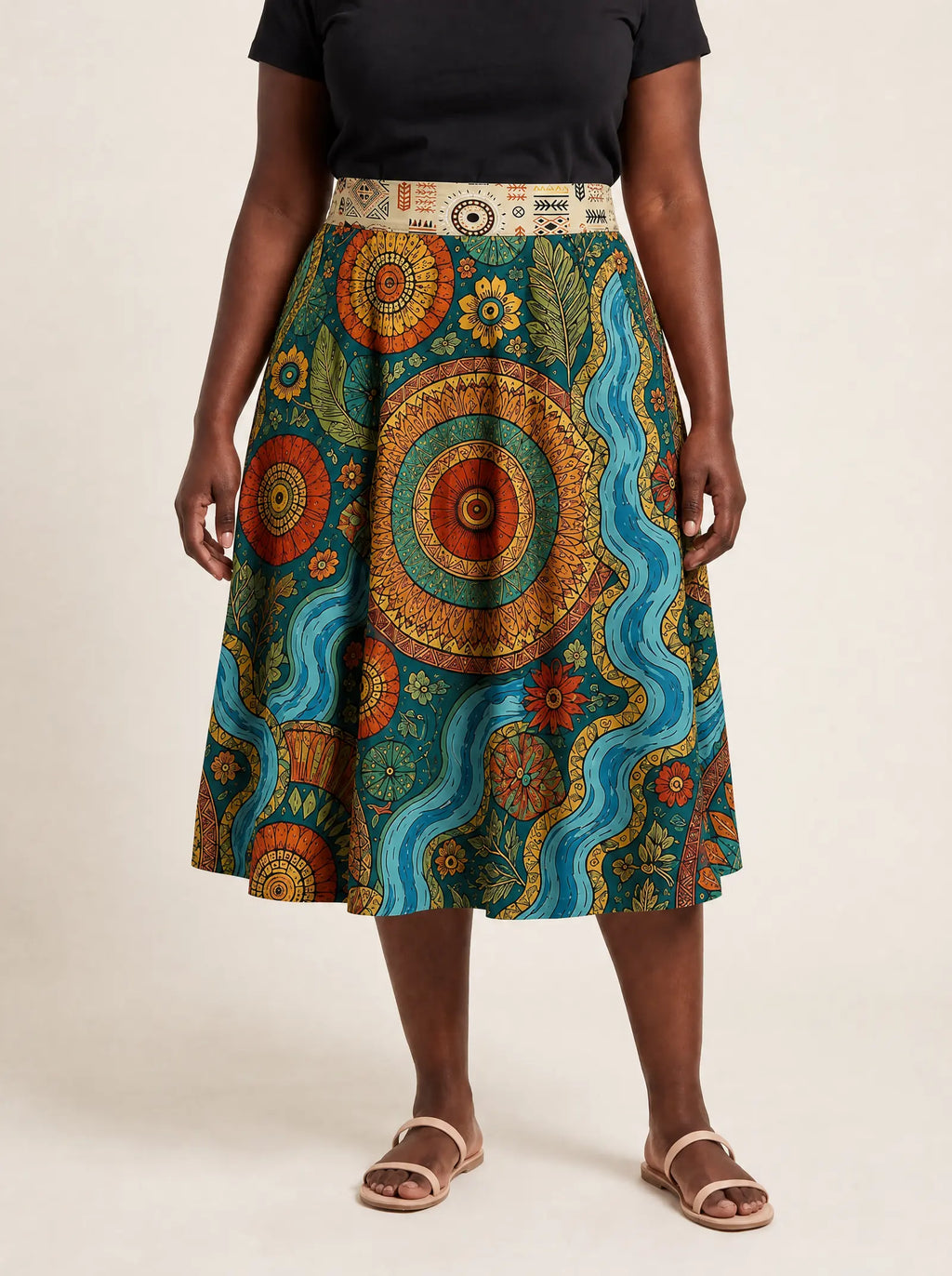 "Mto" Twirl Skirt — cropped front view on model
