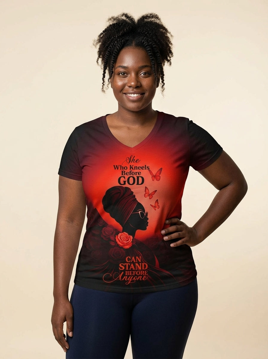 "Selah" Red V-Neck T-Shirt