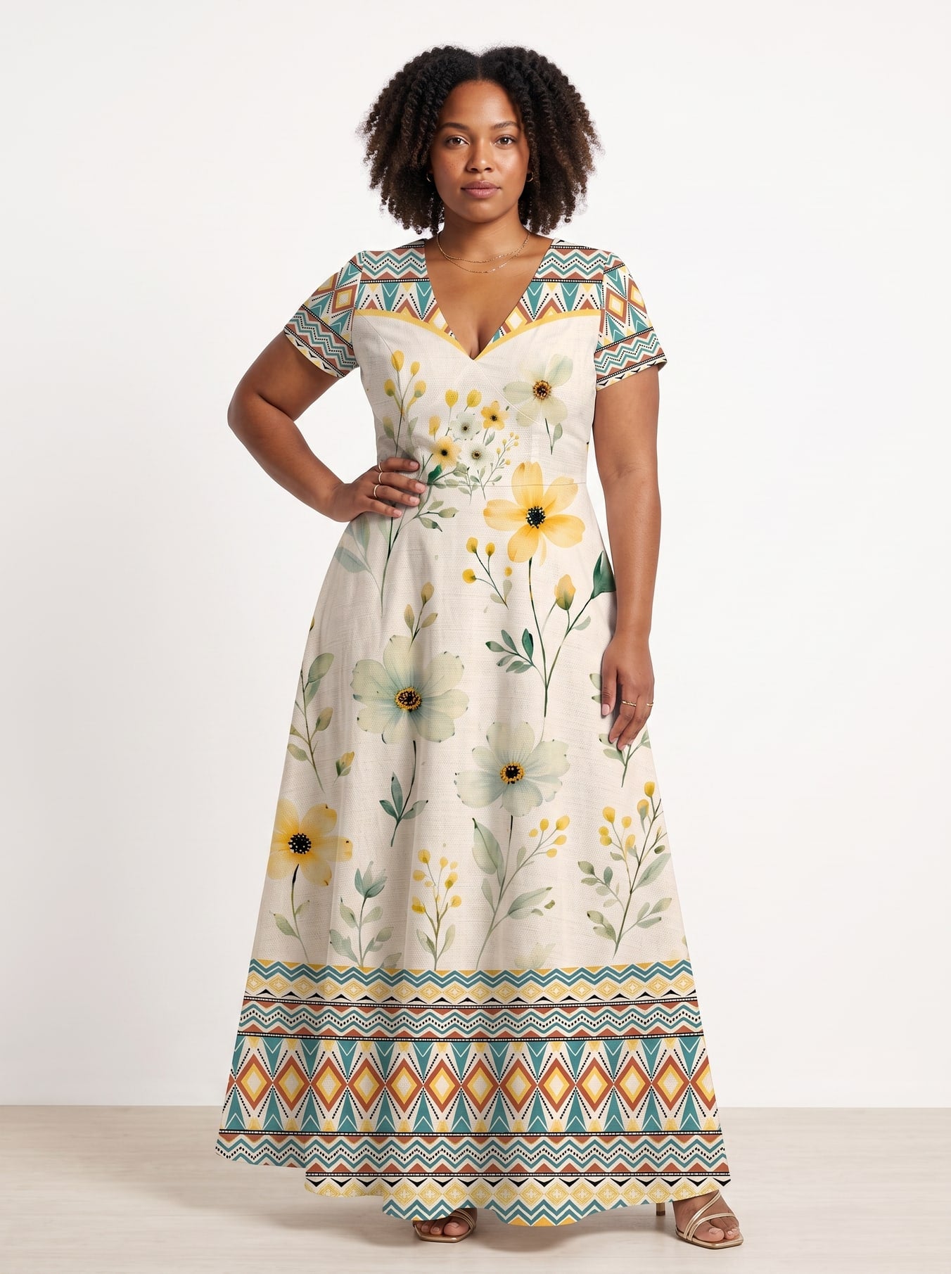 "Alizeti" Short Sleeve Maxi Dress