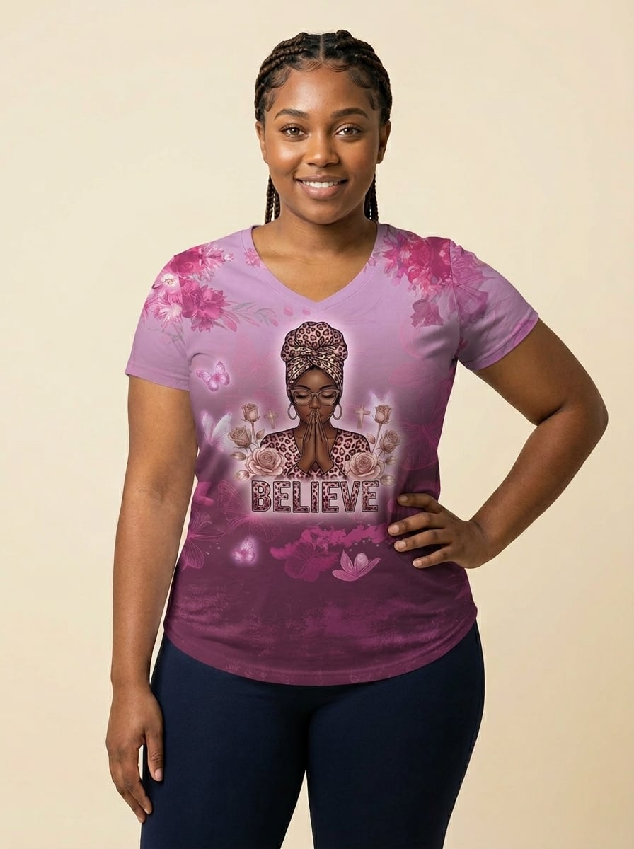"Imani" Wild Rose V-Neck T-Shirt