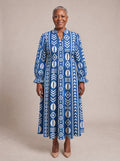 "Oshun" Royal Blue Long Puff Sleeve Dress