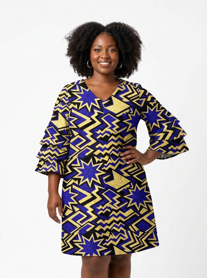 Royal Blue Sheba Stacked Ruffle Sleeve Dress