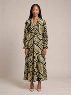 "Ashanti" Long Puff Sleeve Dress — front view on model