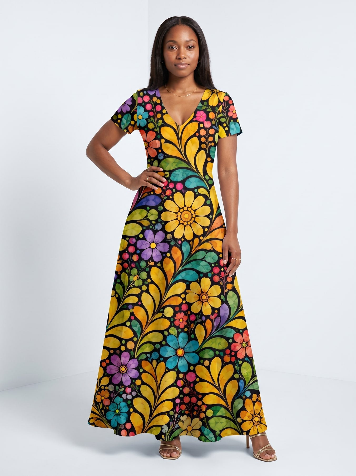"Njano" Short Sleeve Maxi Dress