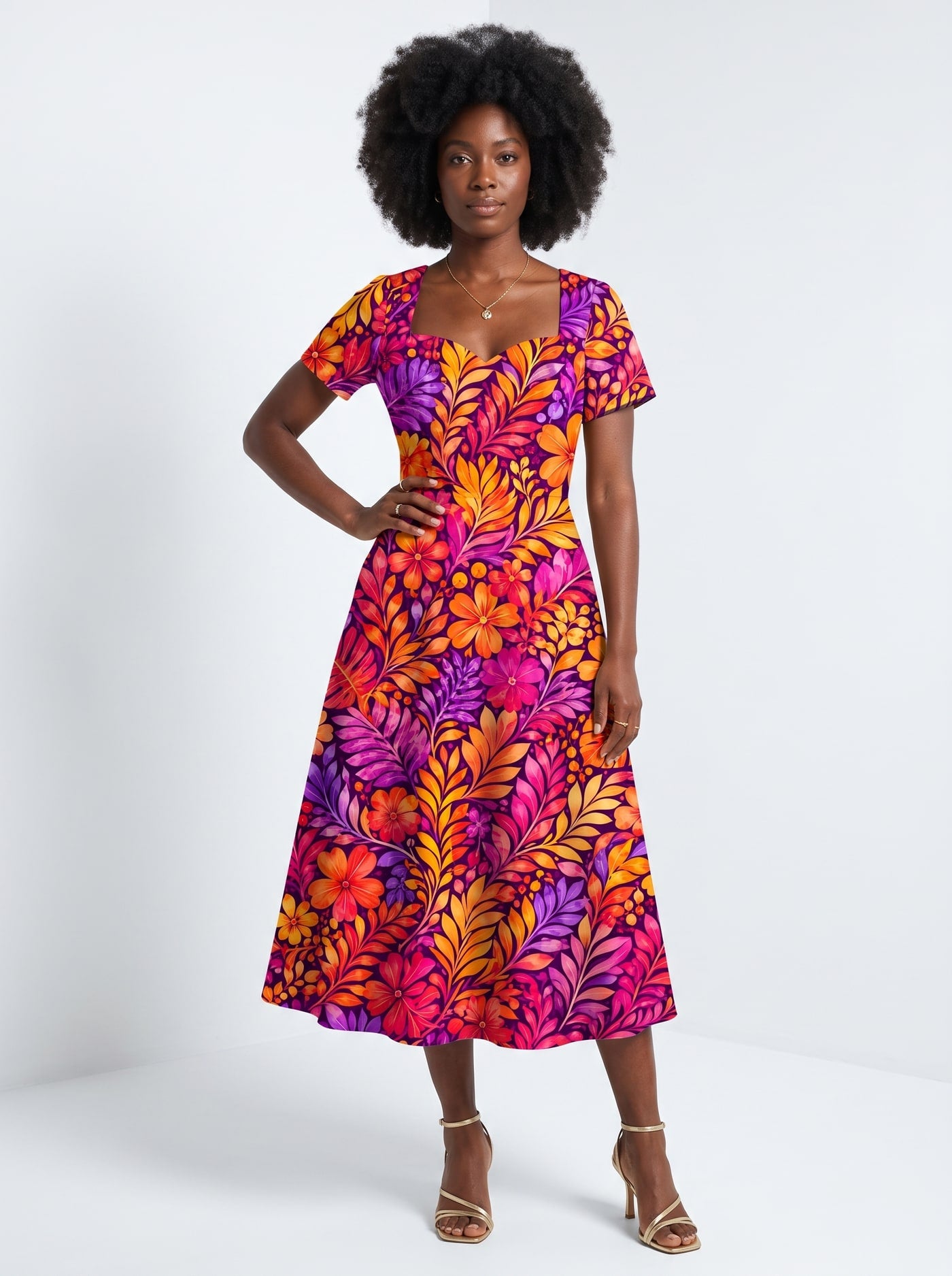 "Waridi" Sweetheart Midi Dress
