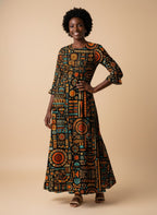 Afrocentric Pattern Long Sleeve Maxi Dress