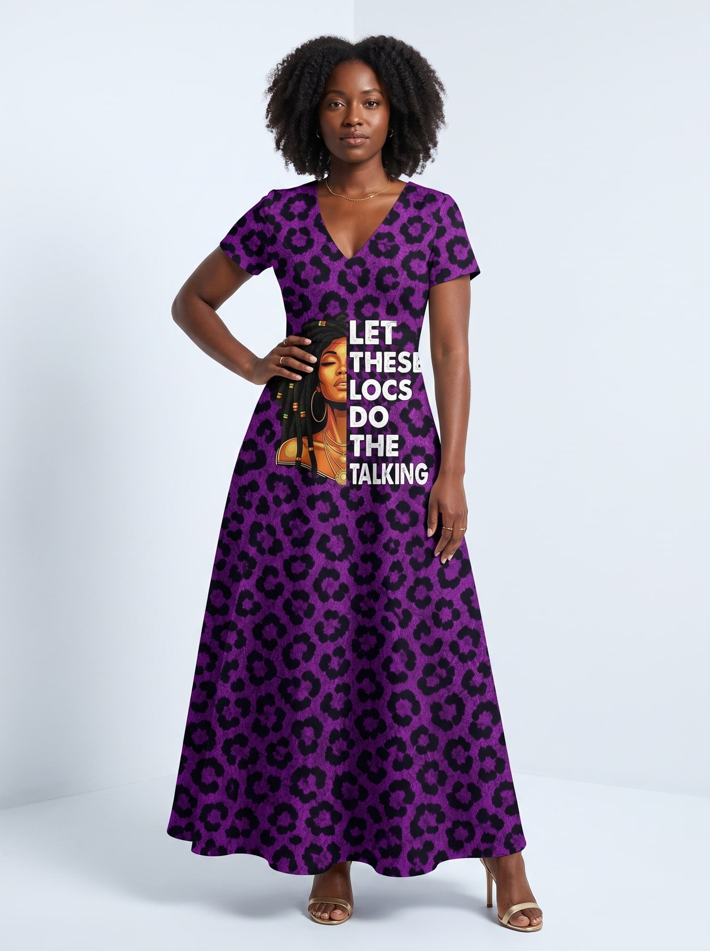 Purple Leopard Short Sleeve Maxi Dress