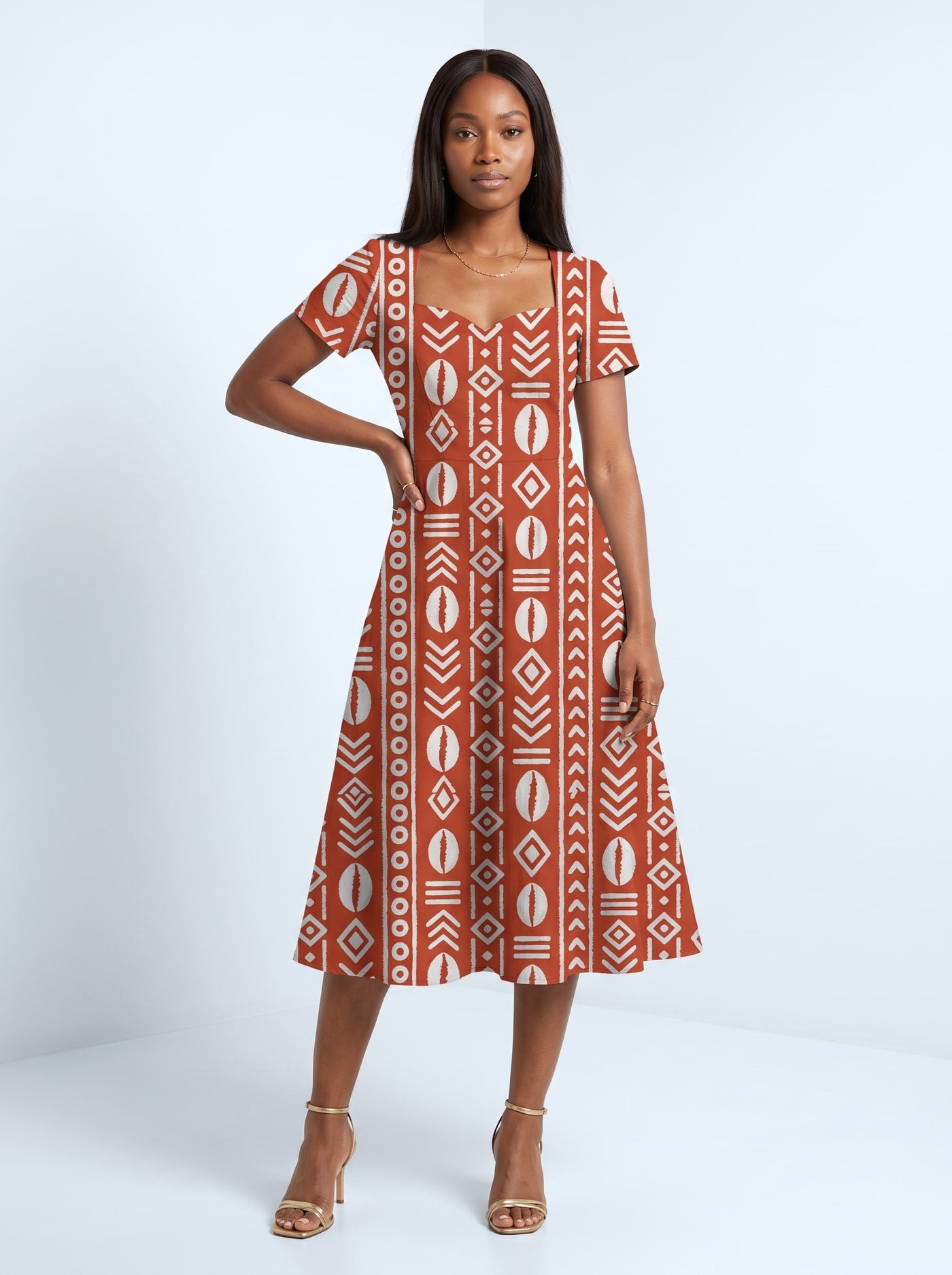 "Oshun Kijani" Sweetheart Midi Dress