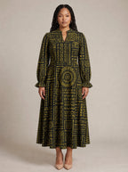 "Lamu" Long Puff Sleeve Dress — front view on model