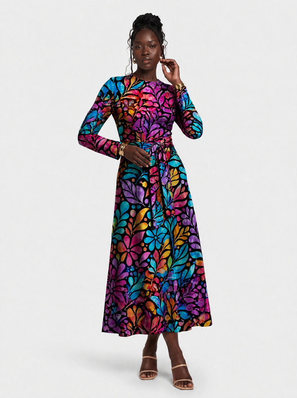 "Rangi" Viscose Midi Dress — front view on model