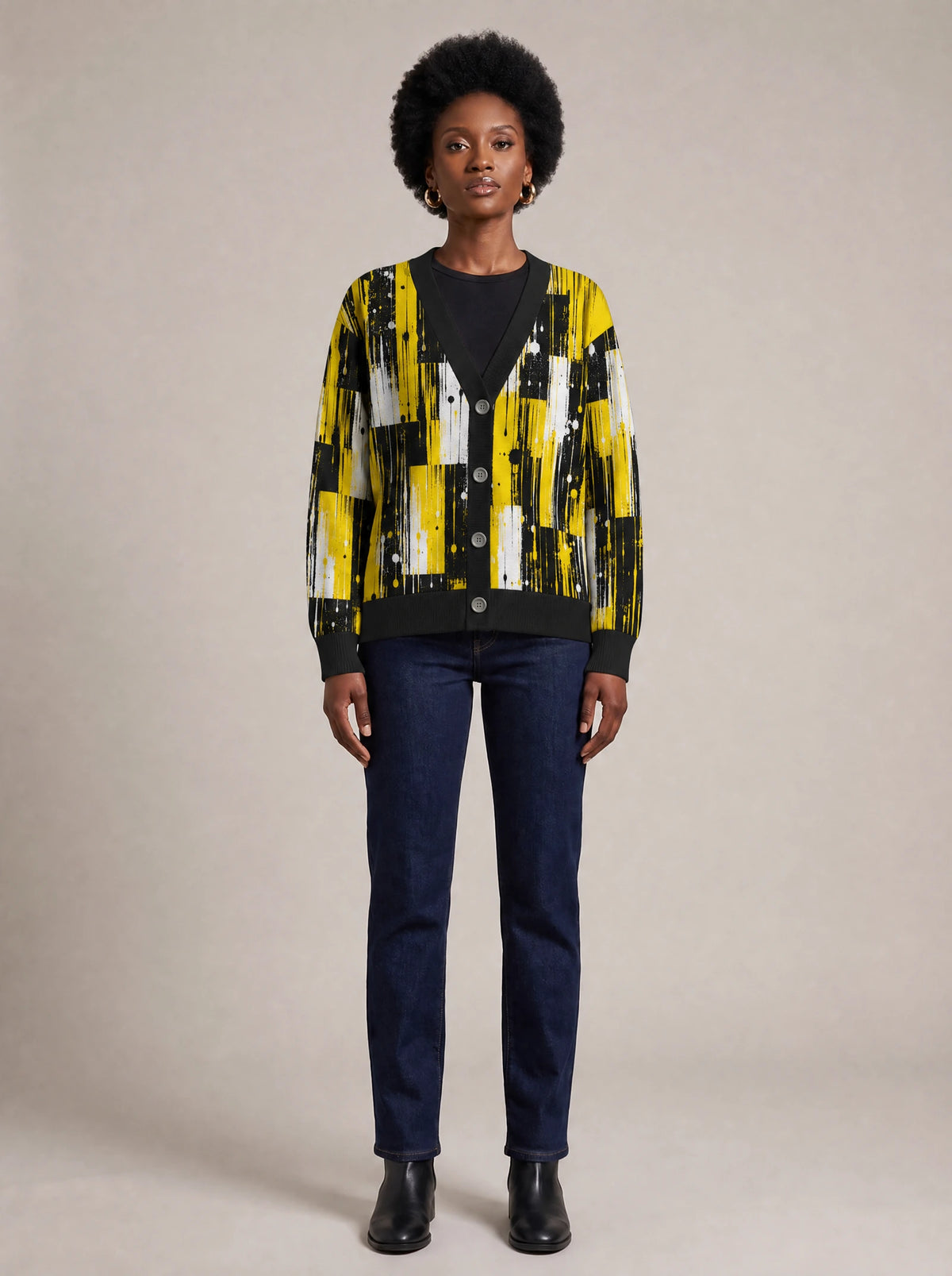 "Mvua" Cardigan — front view on model
