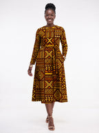 "Mudcloth" Viscose Midi Dress — front view on model