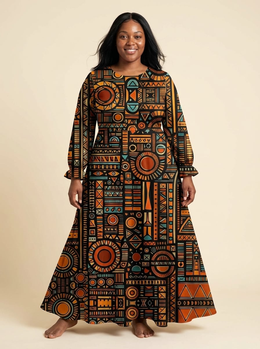Afrocentric Pattern Long Maxi Dress & Leggings Deal
