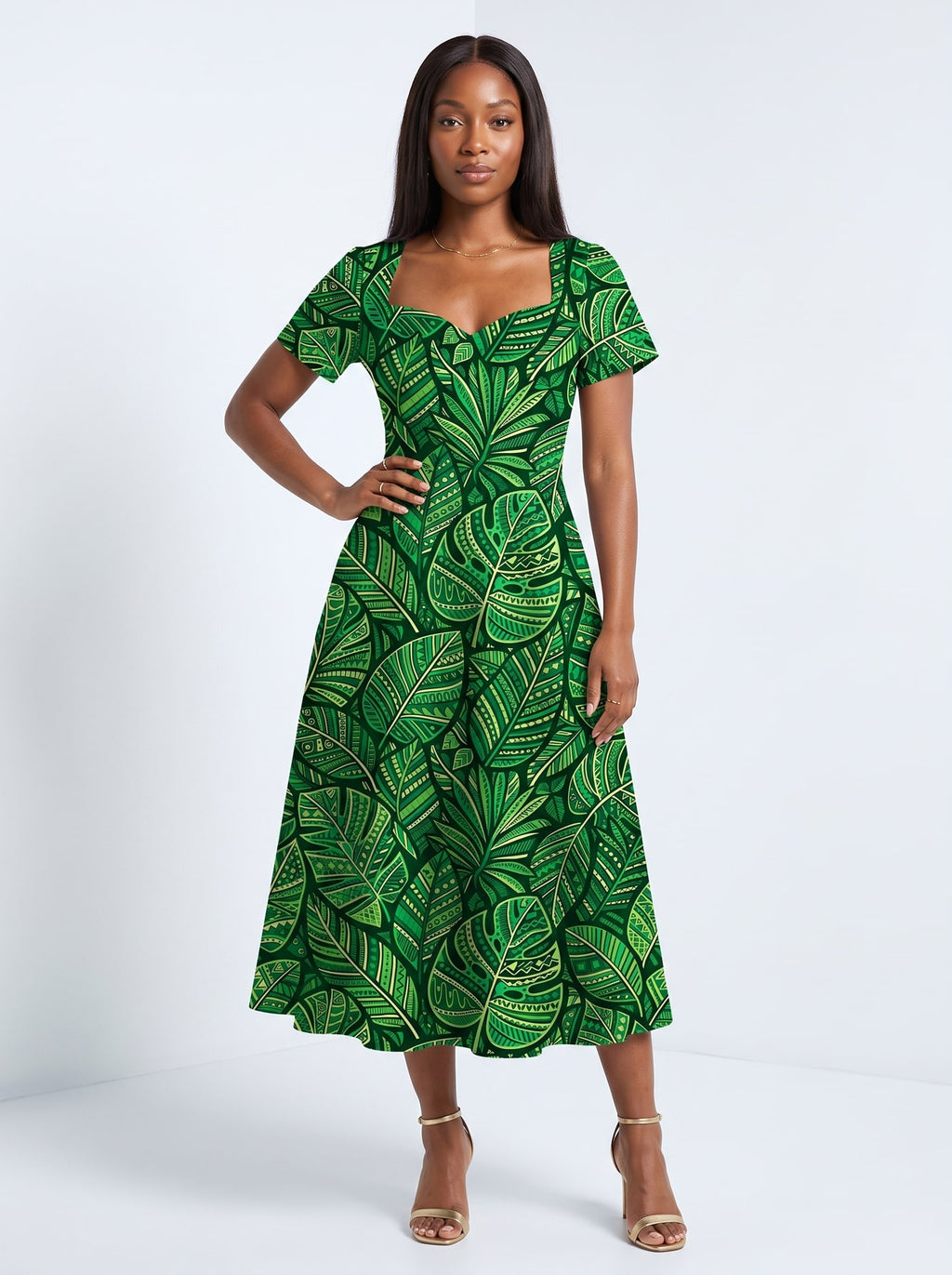 "Asili Emerald" Sweetheart Midi Dress