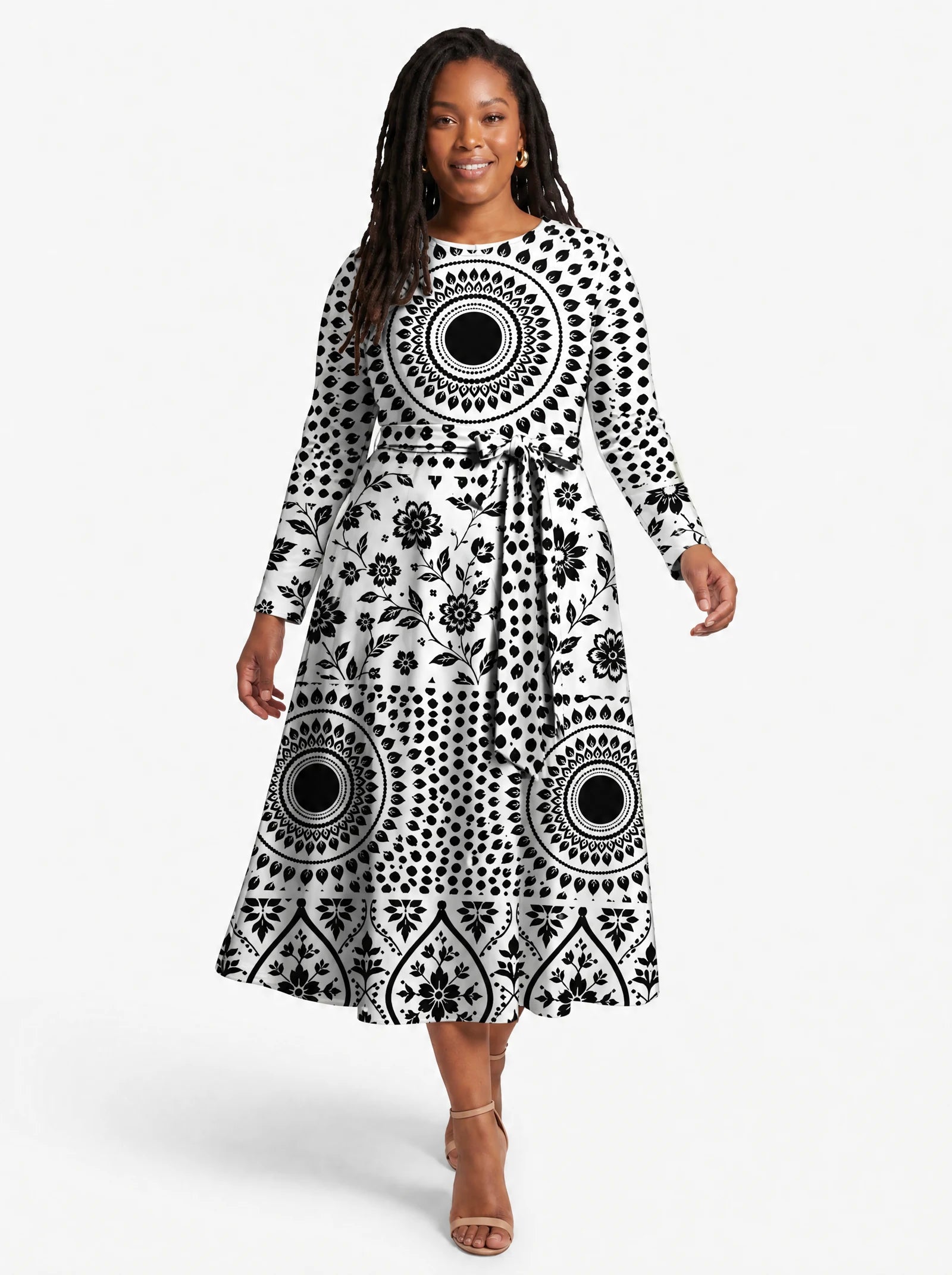 "Mwanga" Viscose Midi Dress — front view on model