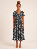 "Duara" V Neck Midi Dress