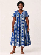 "Oshun Royal Blue" V Neck Midi Dress Promo