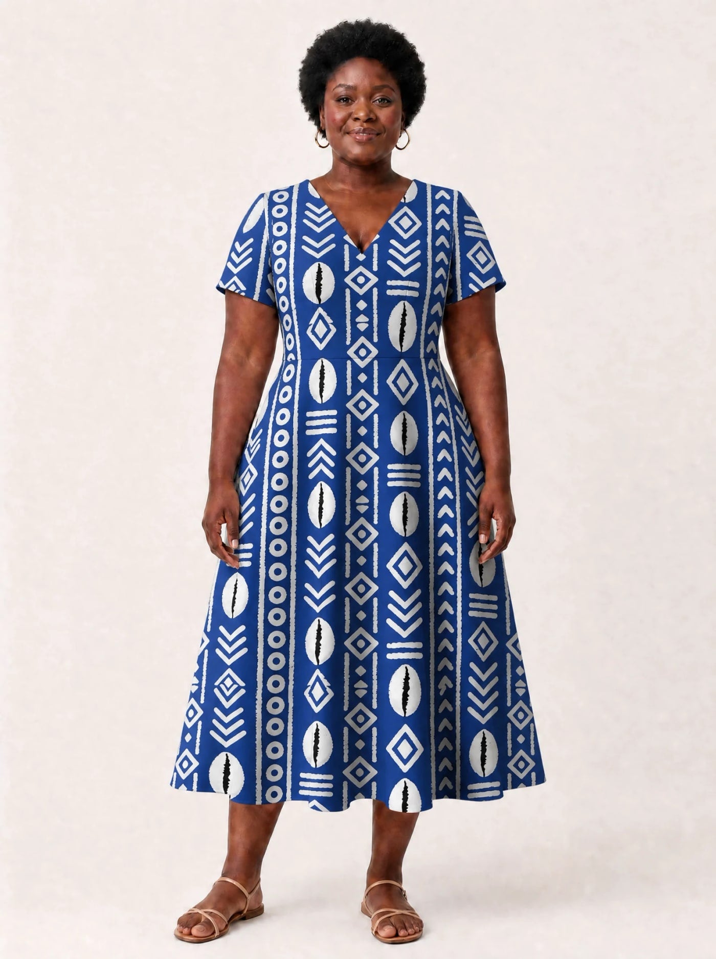 "Oshun Royal Blue" V Neck Midi Dress Promo