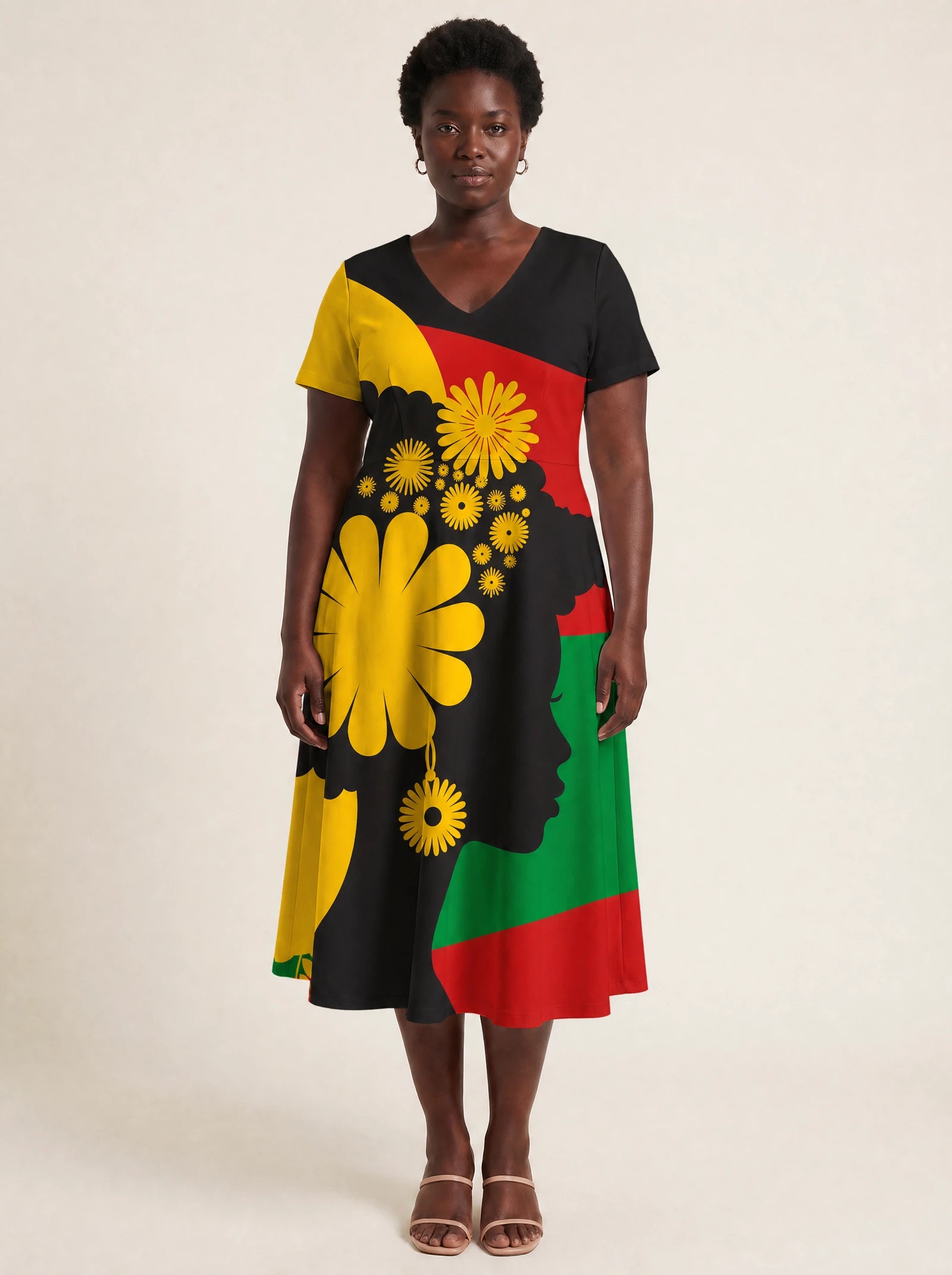 "Furaha" V Neck Midi Dress