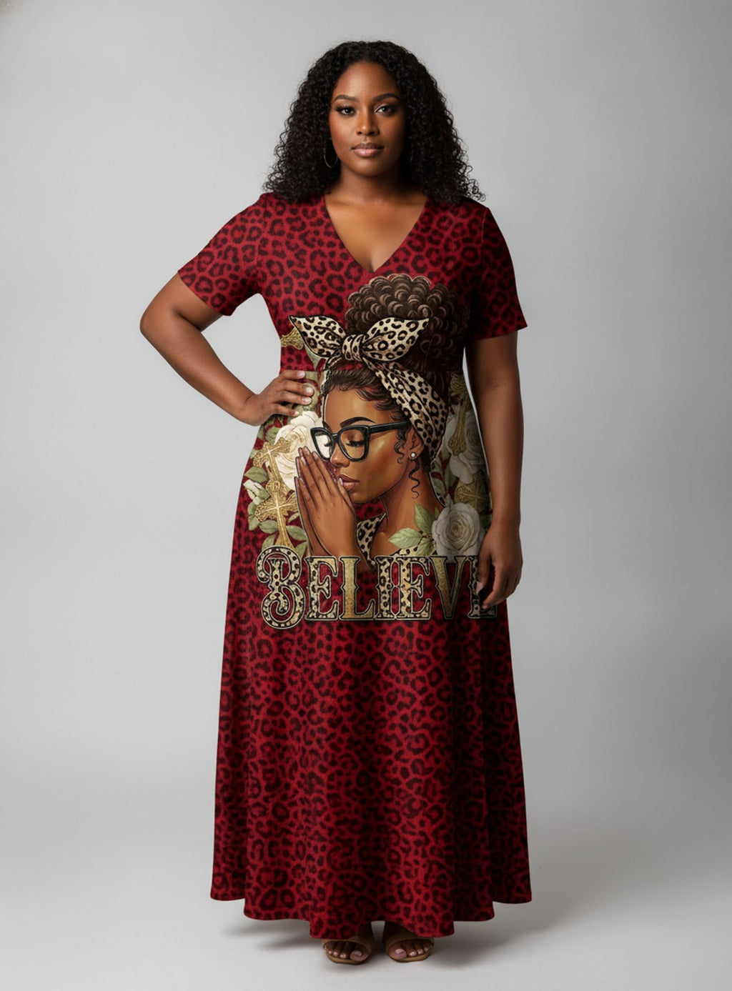 "Imani" Rouge" Short Sleeve Maxi Dress