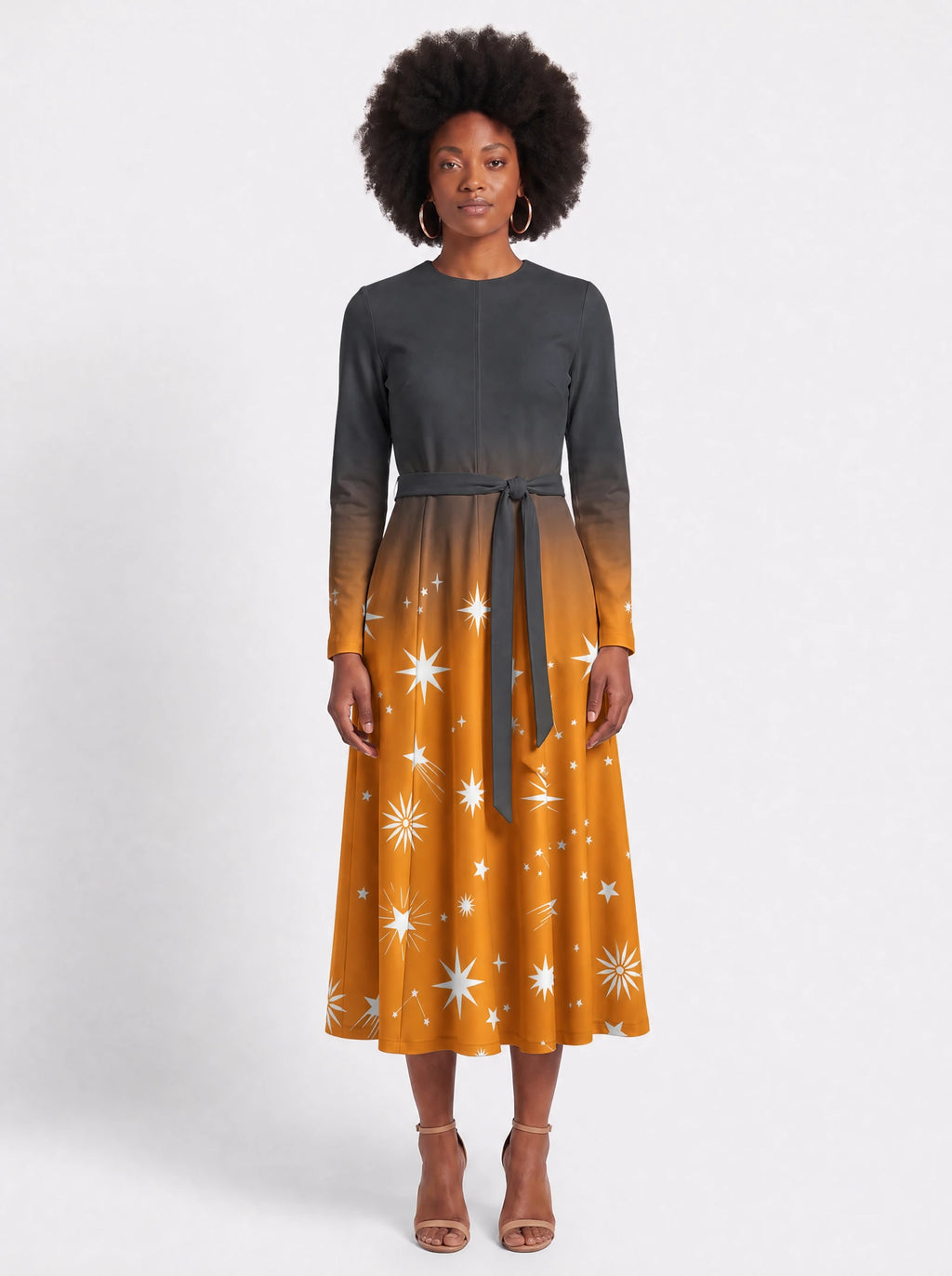 "Nuru" Long Sleeve Midaxi Dress — front view on model