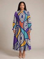 "Johari" Long Puff Sleeve Dress — front view on model