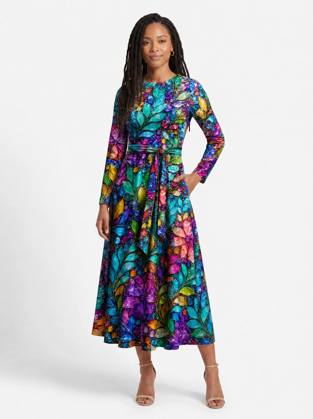 "Upinde" Viscose Midi Dress — front view on model