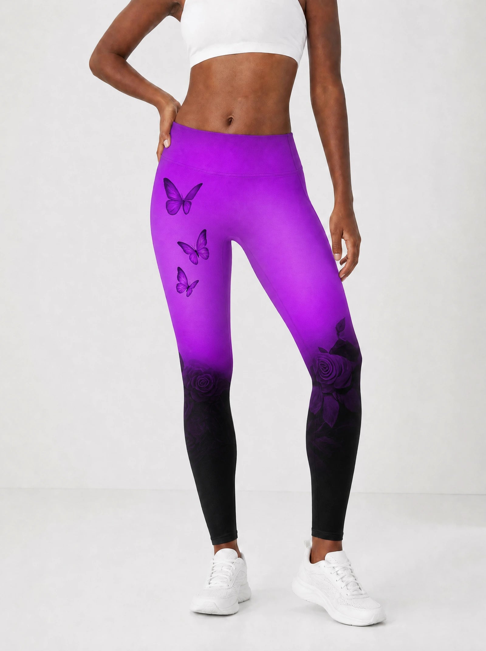 Selah Purple Leggings — front view on model