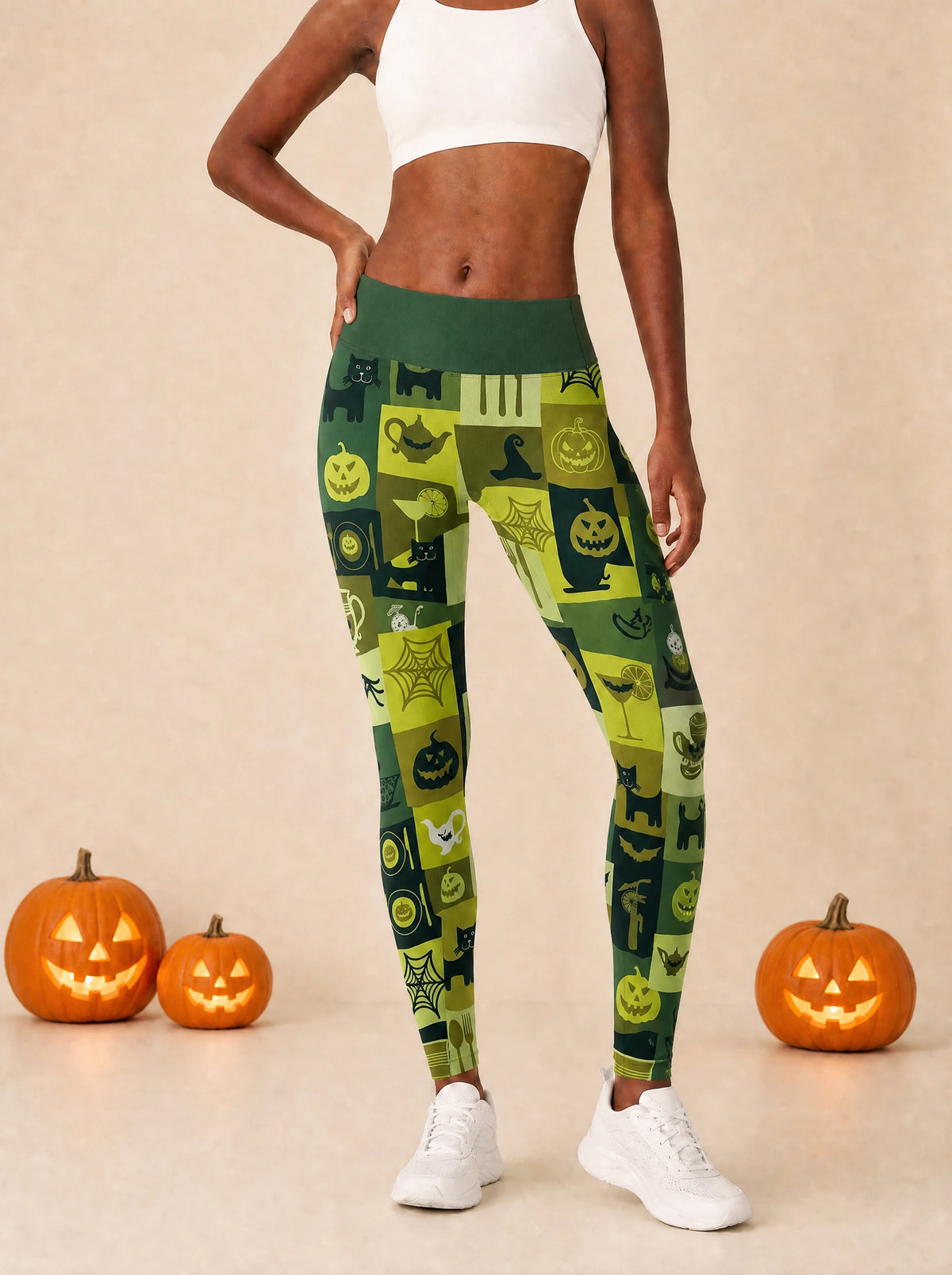 "Karamu" Halloween Leggings — front view on model
