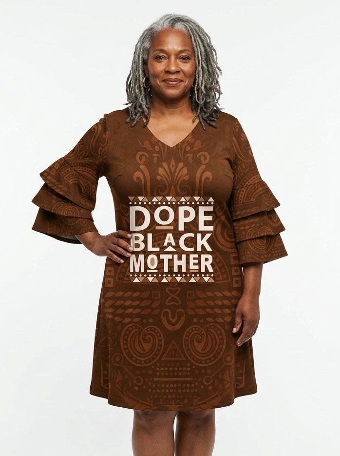 Dope Black Mom Stacked Ruffle Sleeve Dress