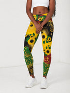 "August Queen Sunflower" Leggings — front view on model