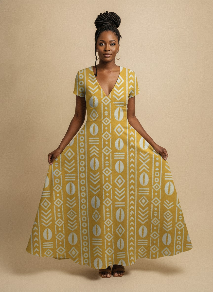 "Oshun Dhahabu" Short Sleeve Maxi Dress