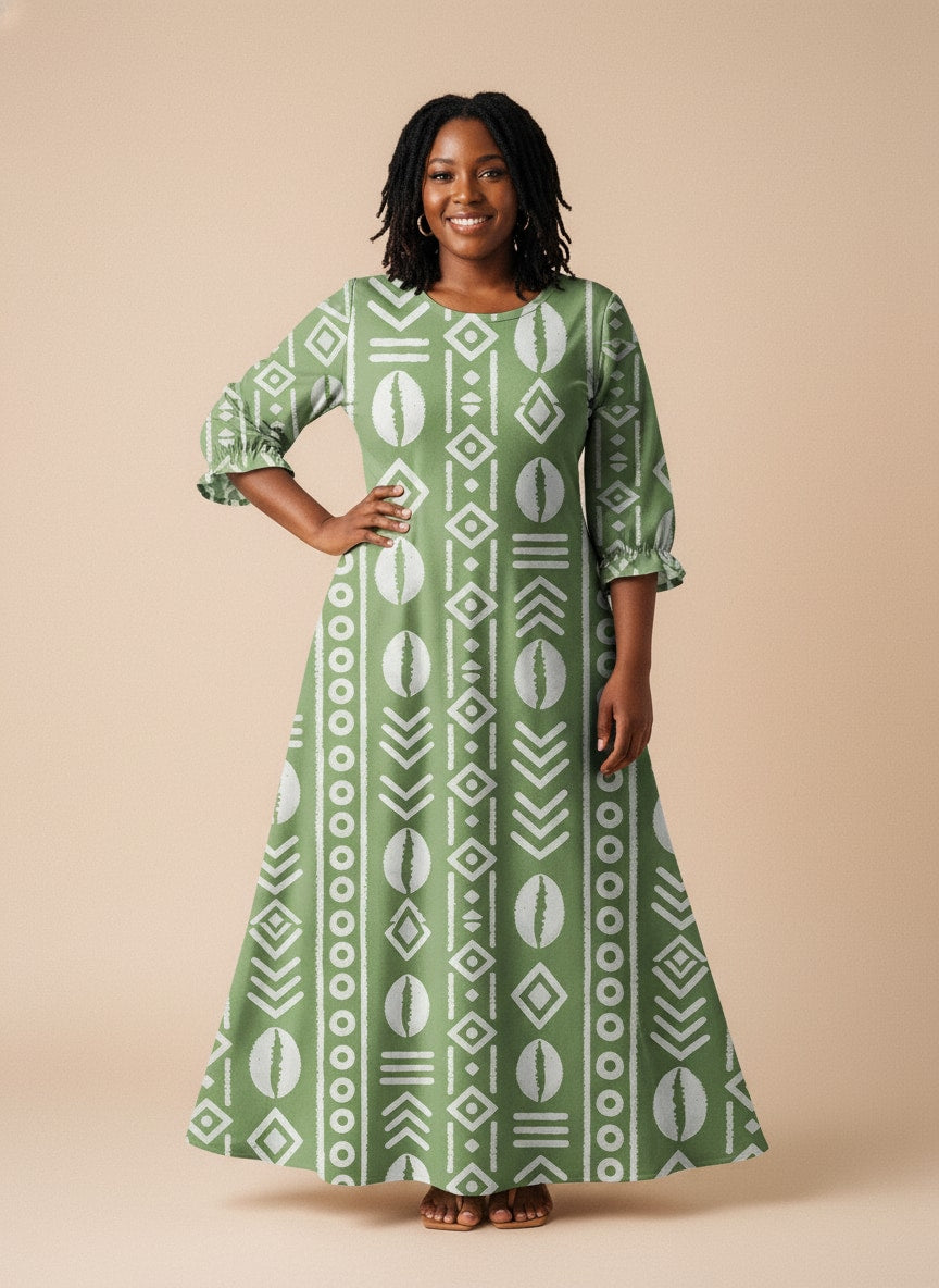 Oshun Verde Long Sleeve Maxi Dress