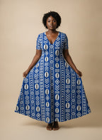 "Oshun" Royal Blue Short Sleeve Maxi Dress