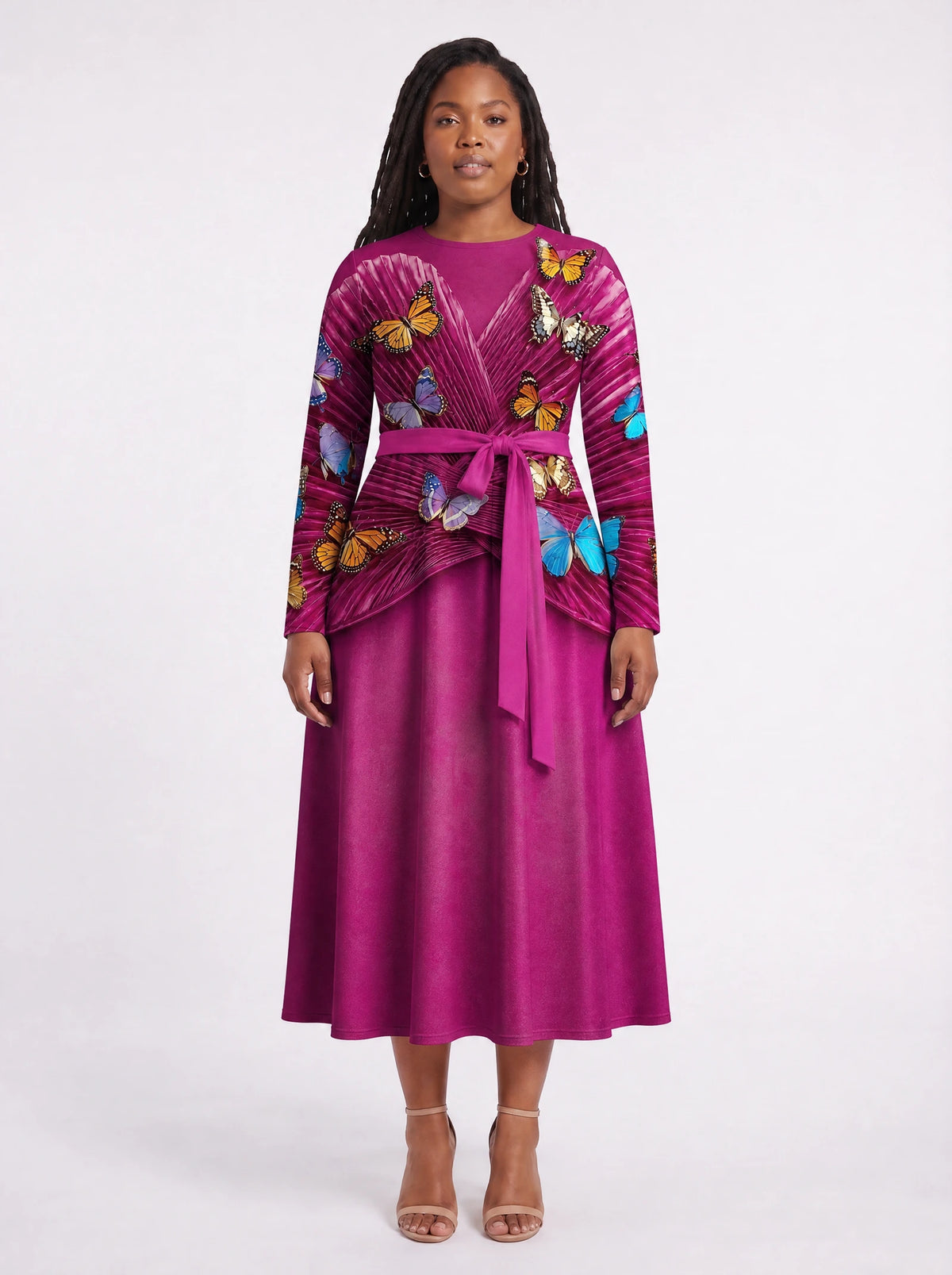 "Kipepeo" Long Sleeve Midaxi Dress — front view on model