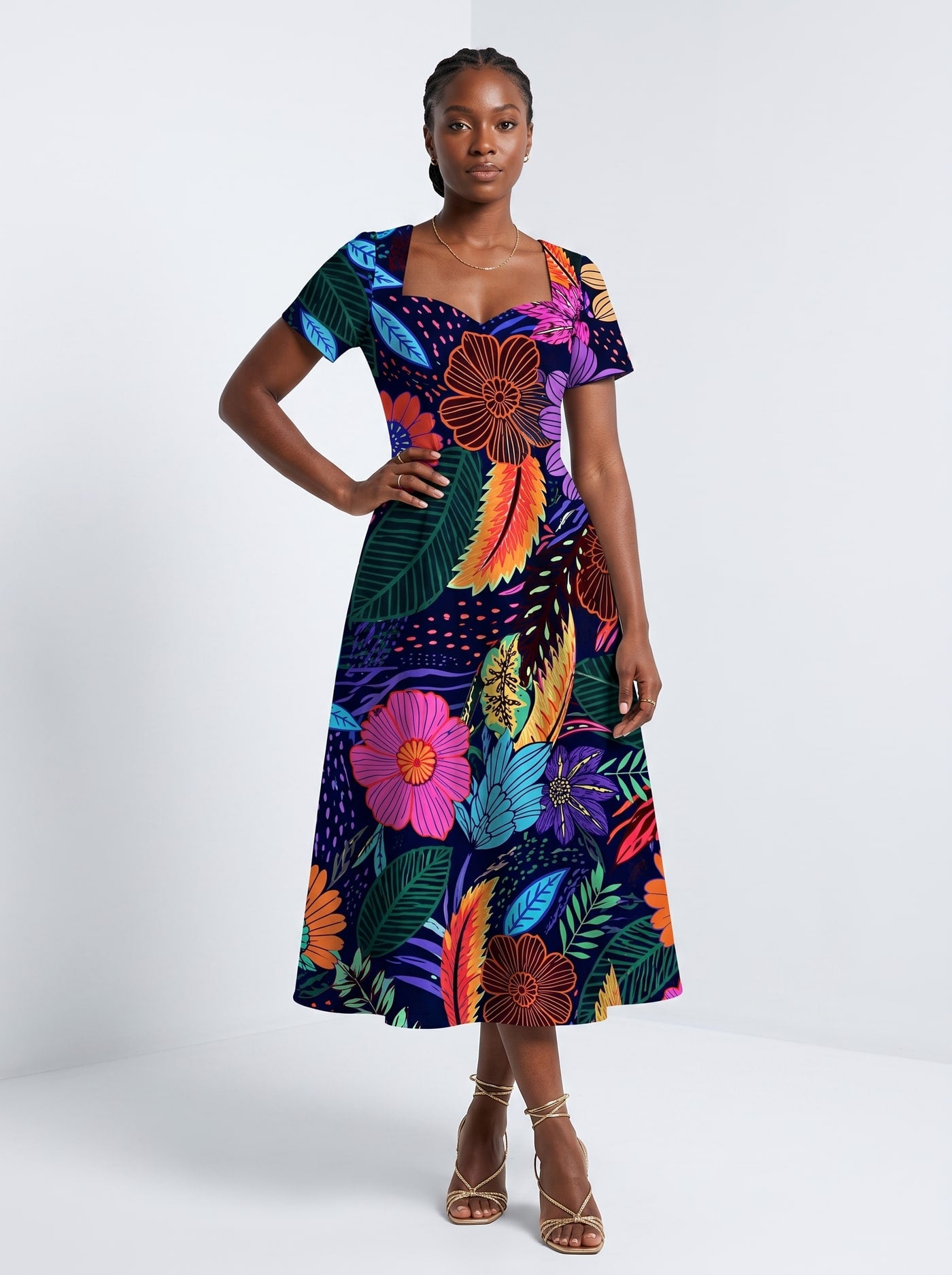 "Bustani" Sweetheart Midi Dress
