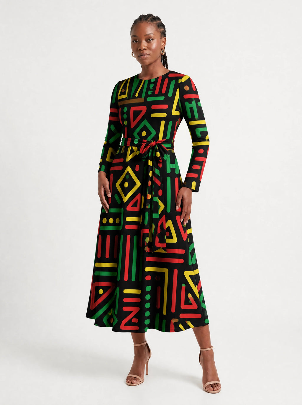 "Nairobi" Viscose Midi Dress — front view on model