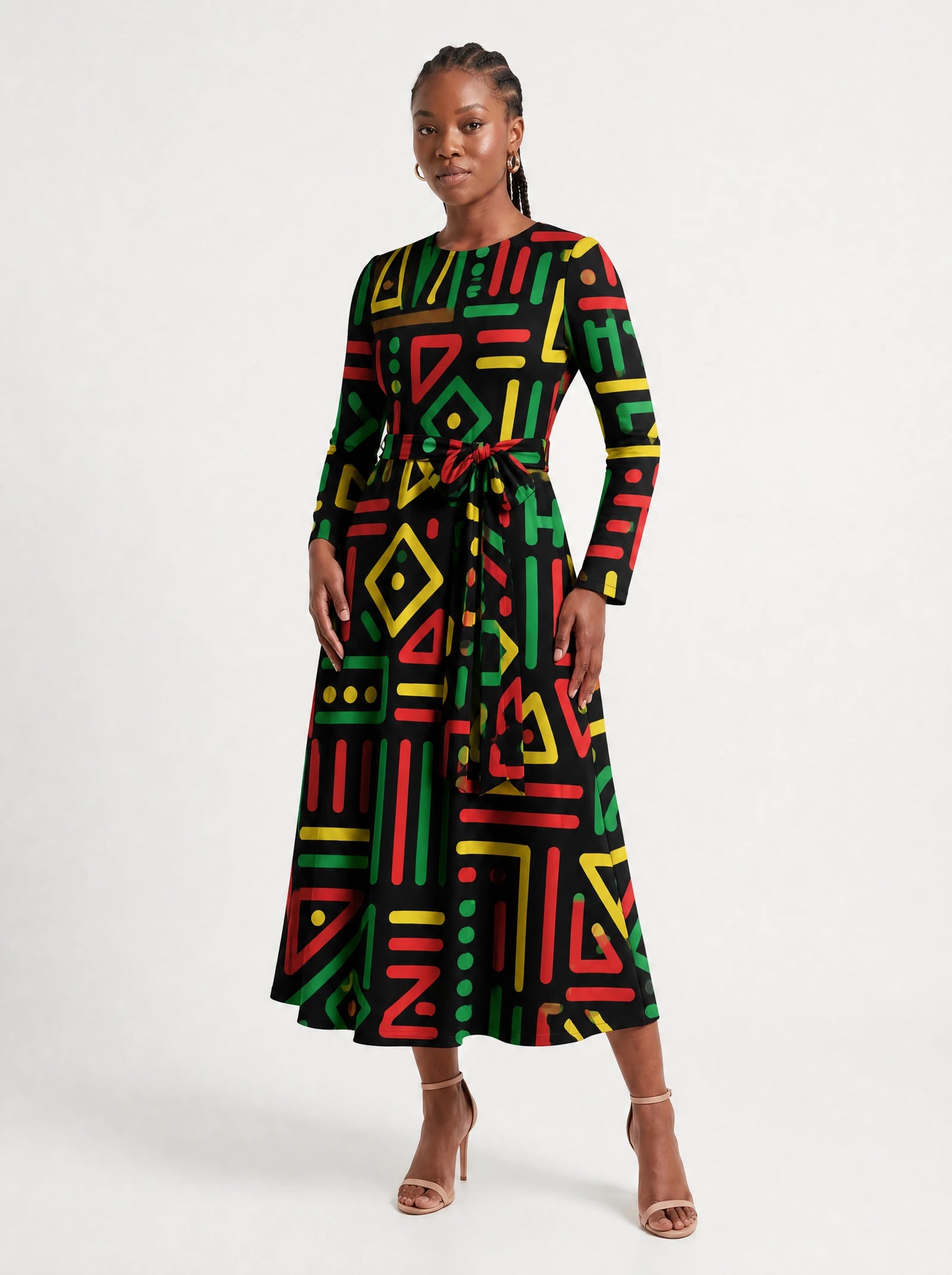 "Nairobi" Viscose Midi Dress — front view on model