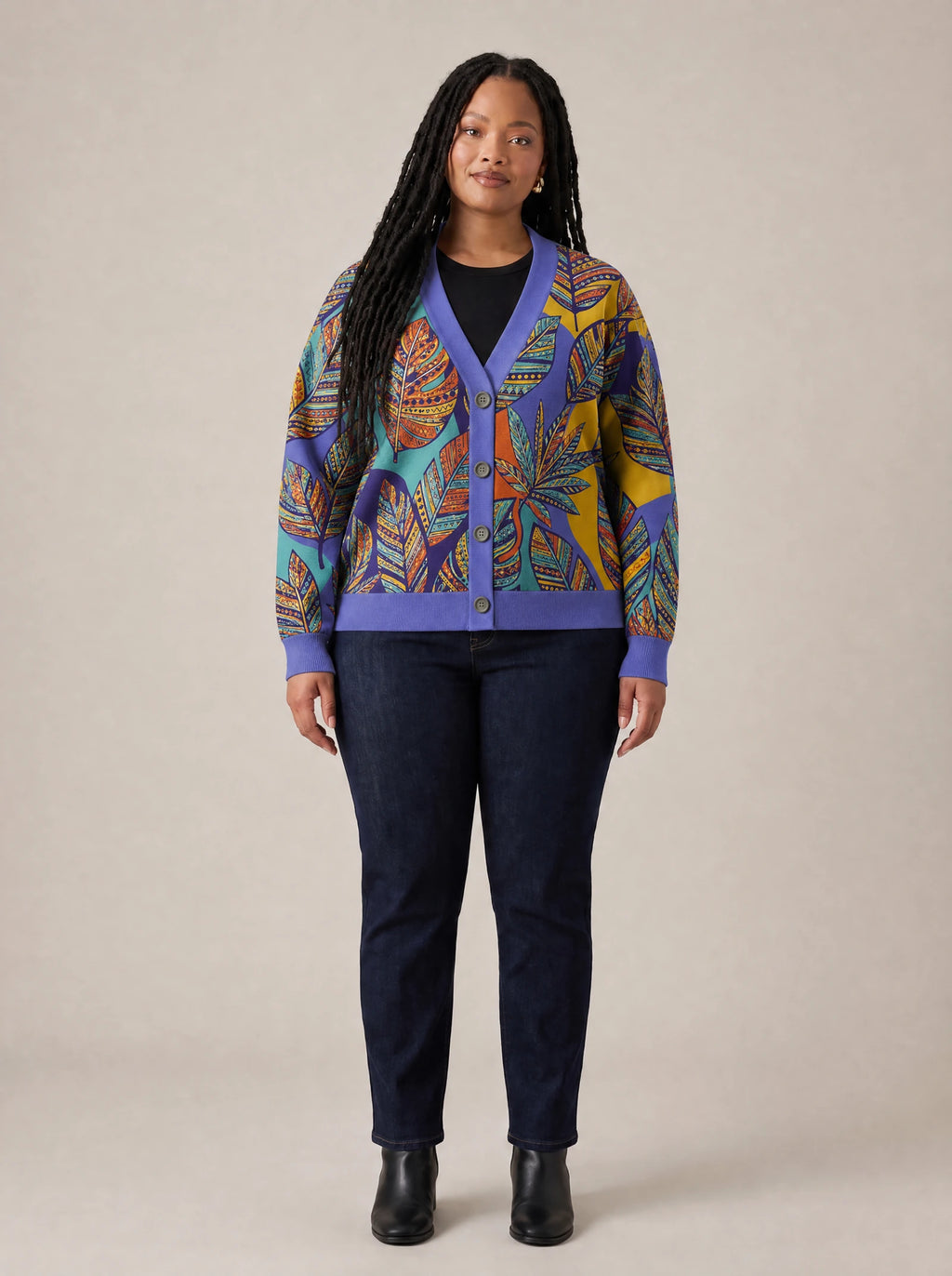 "Majani" Cardigan — front view on model