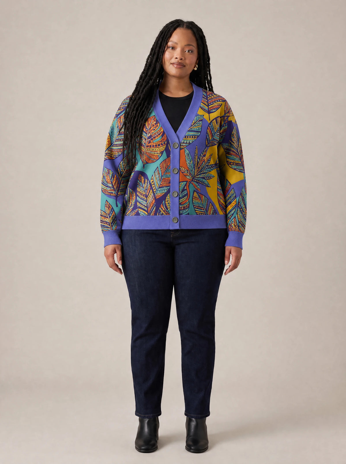 "Majani" Cardigan — front view on model
