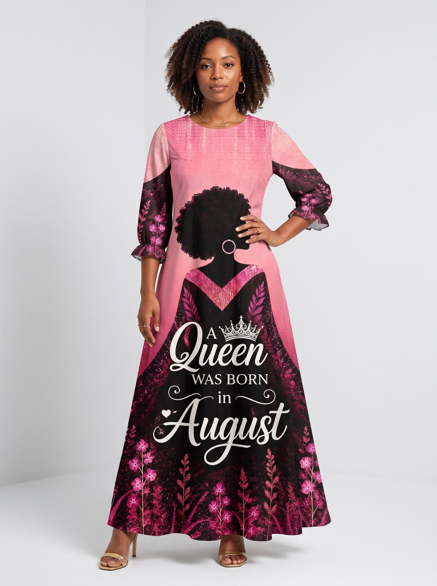 "August Queen Pink" Long Sleeve Maxi Dress
