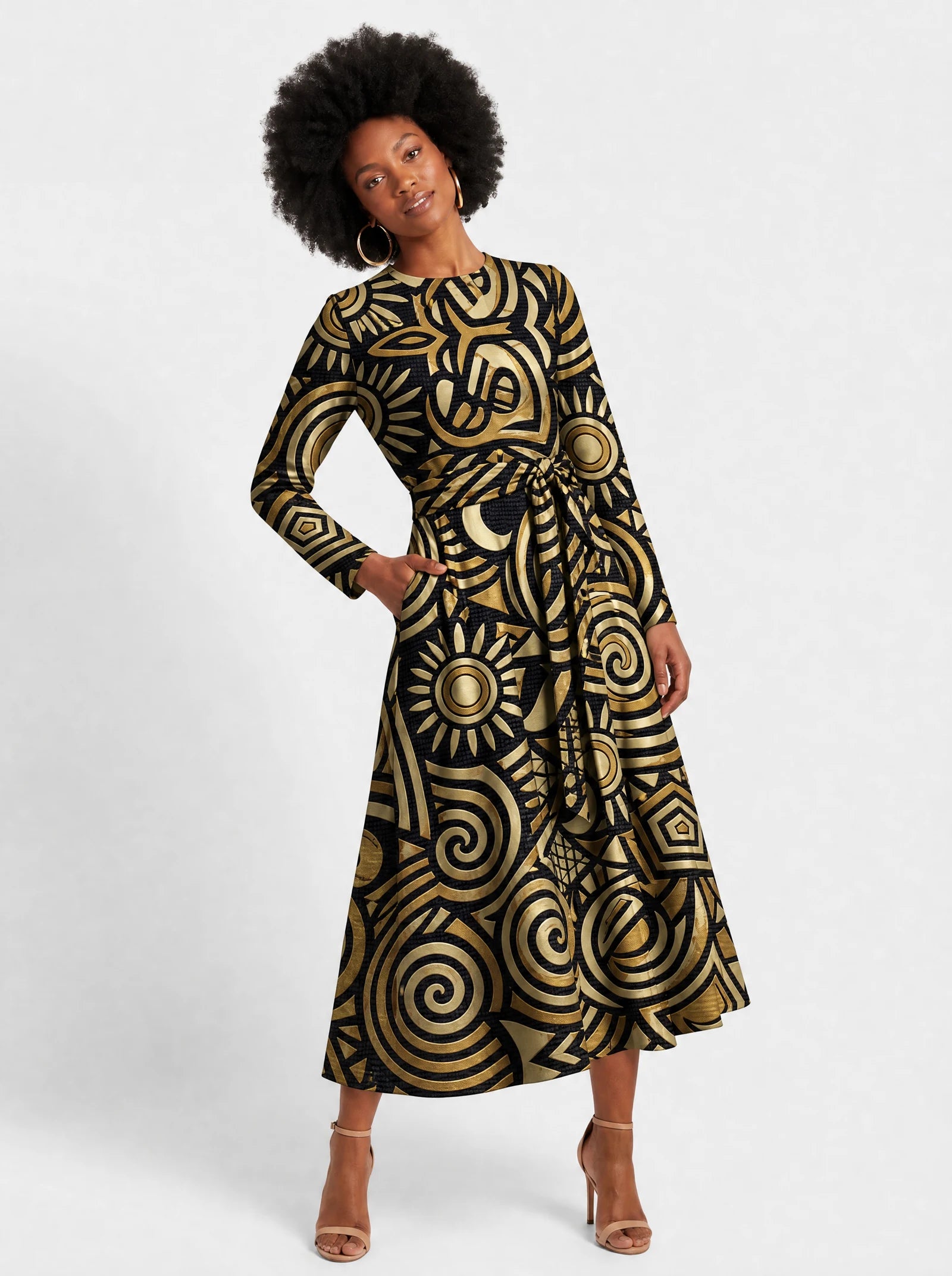 "Sahara" Viscose Midi Dress — front view on model
