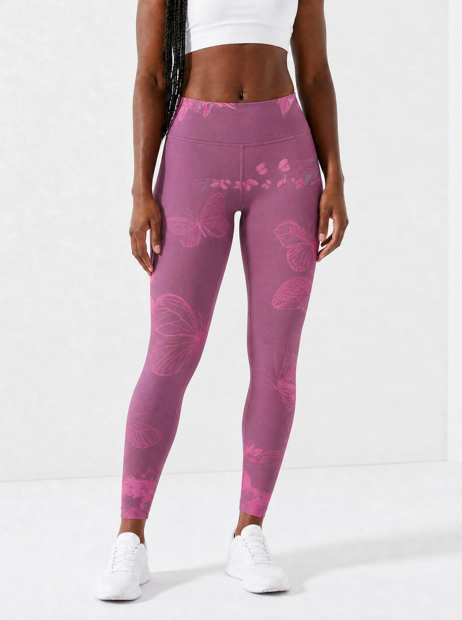 Pink Orchid Leggings — front view on model