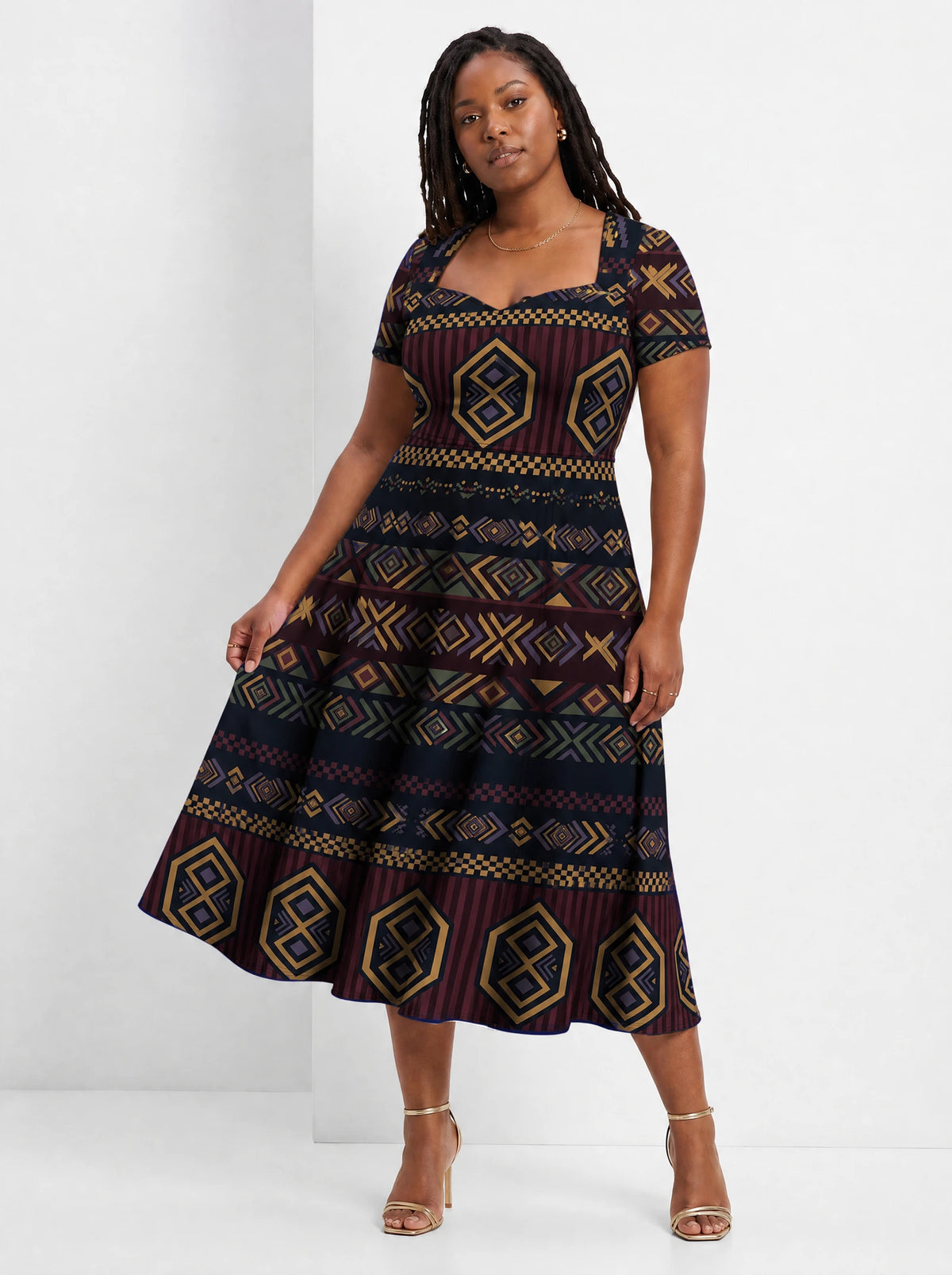 "Msuko" Sweetheart Midi Dress — front view on model