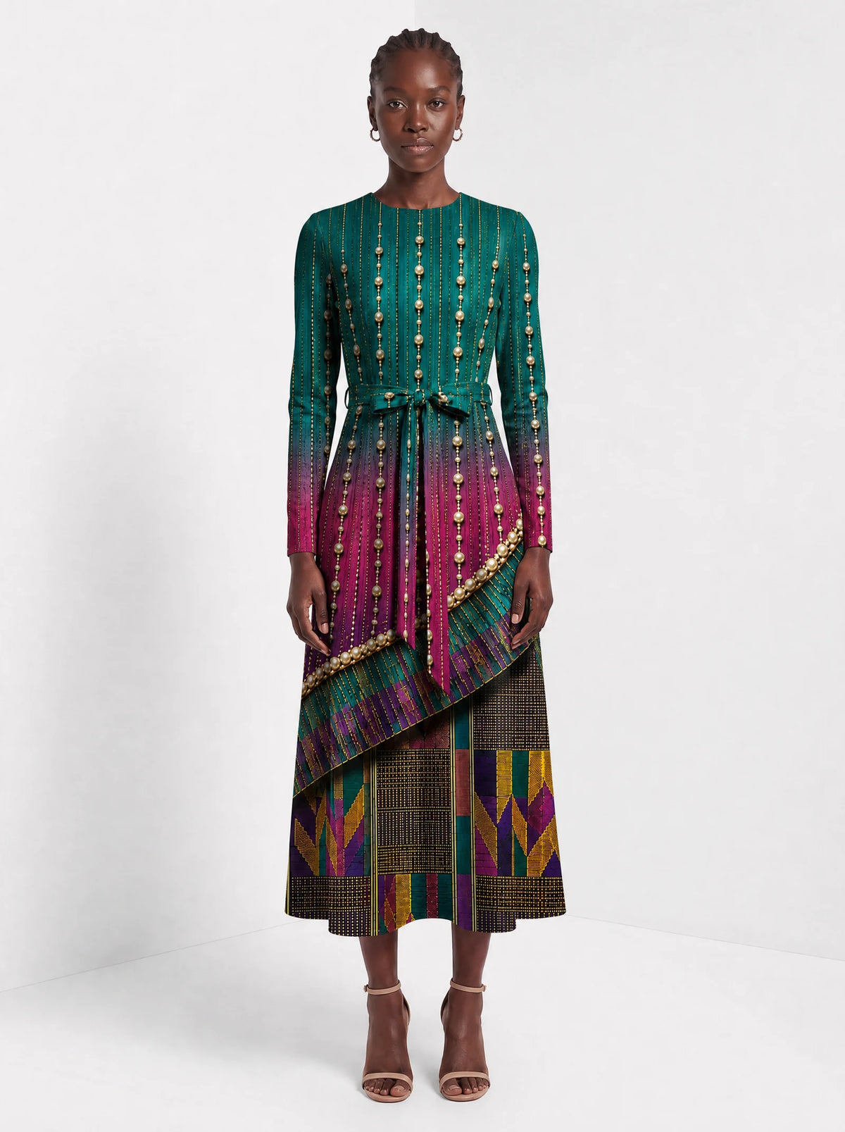 "Lulu" Long Sleeve Midaxi Dress — front view on model