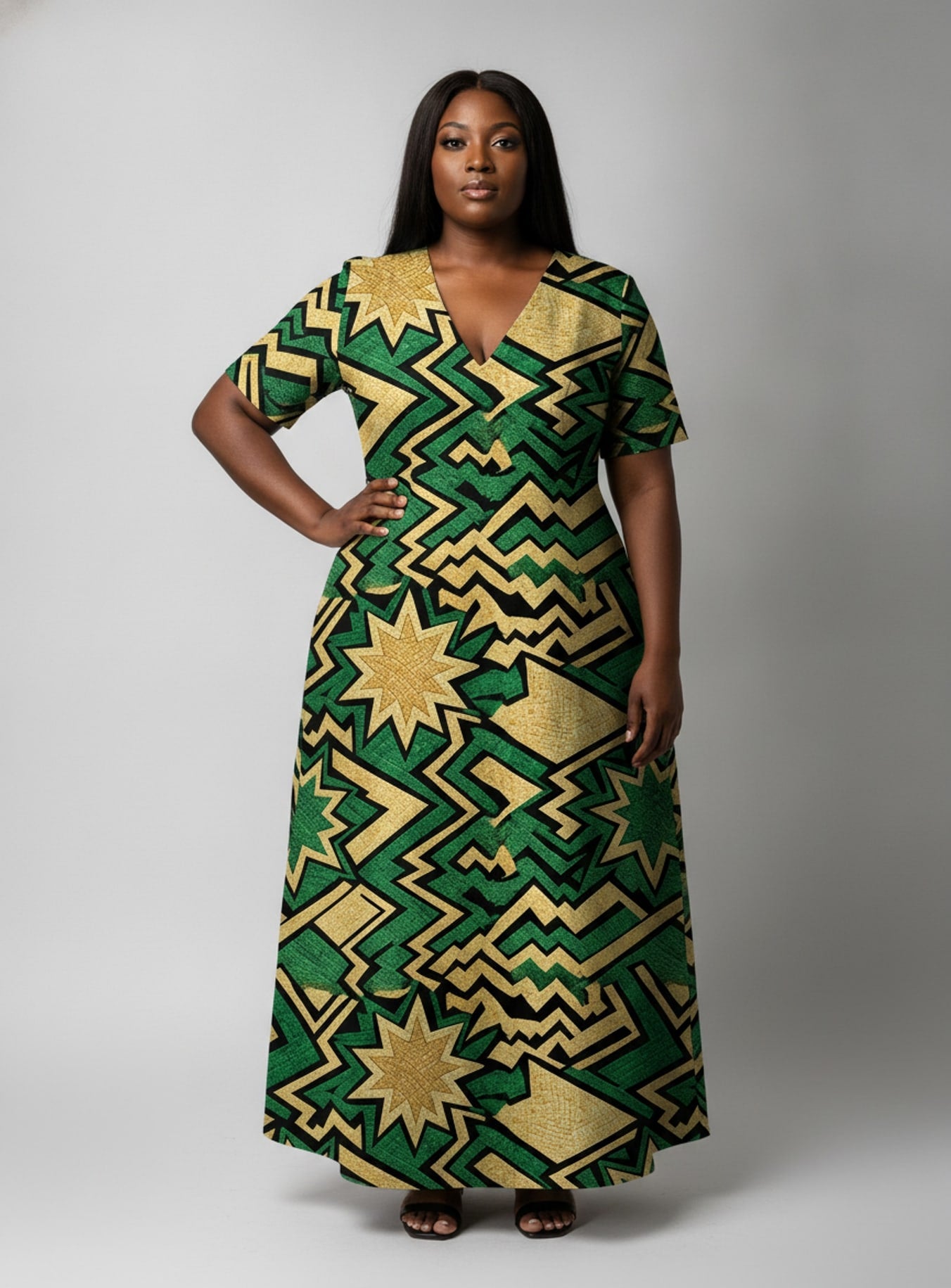 "Emerald Sheba" Short Sleeve Maxi Dress