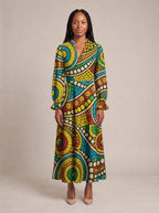 "Taji" Long Puff Sleeve Dress — front view on model