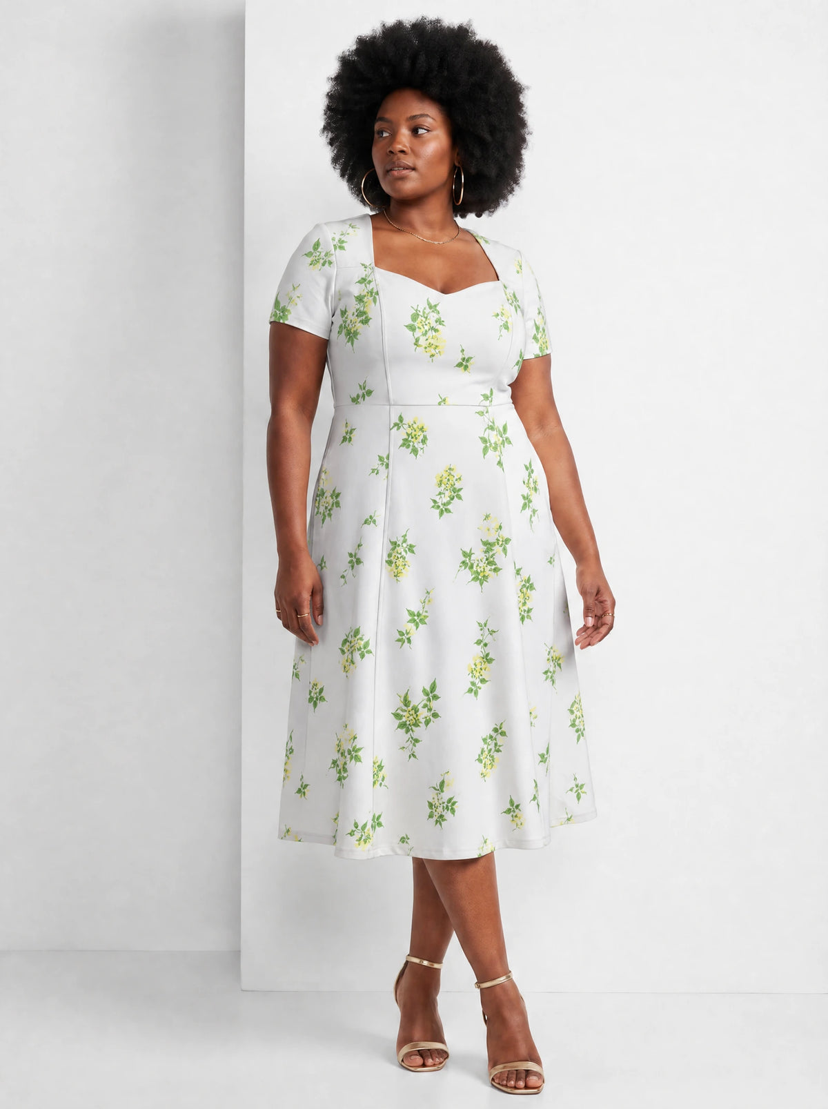 "Yasmini" Sweetheart Midi Dress — front view on model