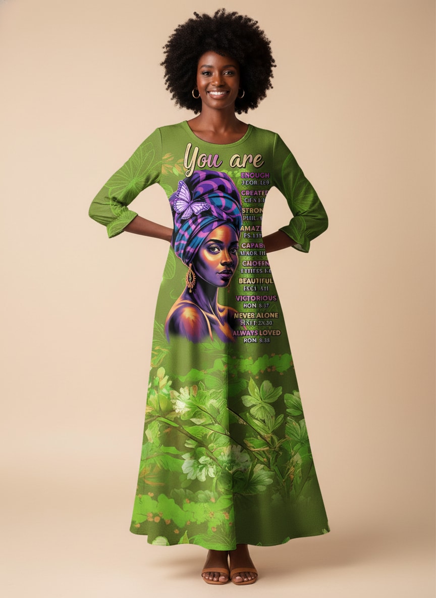 Green Orchid Long Sleeve Maxi Dress