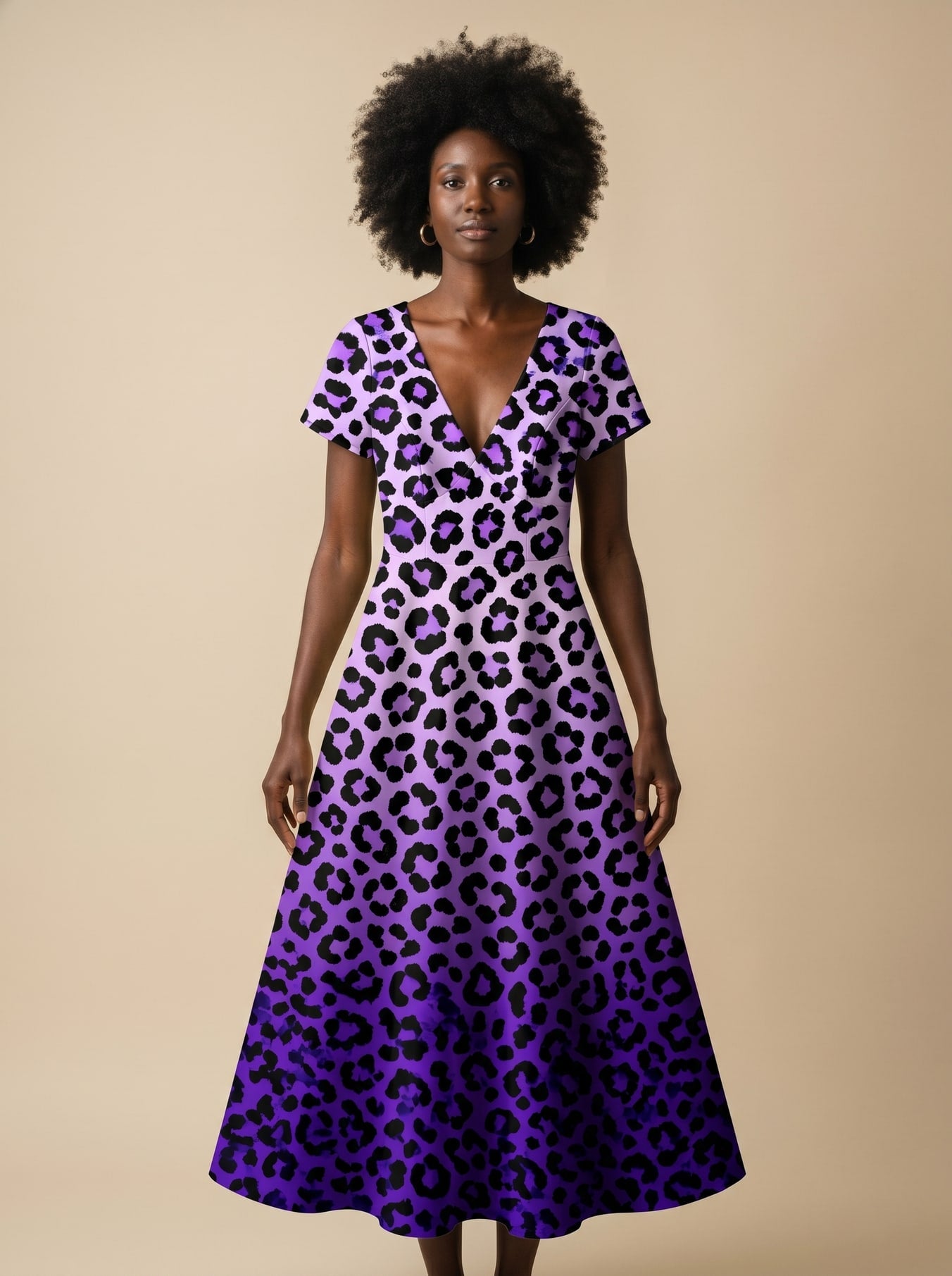 "Unstoppable" Amethyst Leopard Short Sleeve Maxi Dress